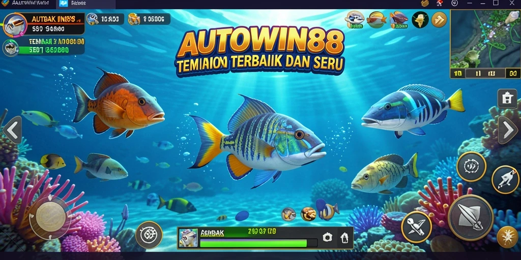 Screenshot gameplay AUTOWIN88 menunjukkan aksi menembak ikan yang seru.