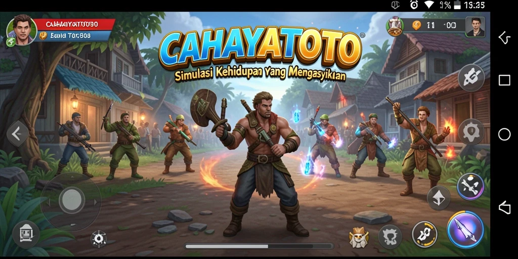 Screenshot gameplay CAHAYATOTO menampilkan karakter berinteraksi dalam lingkungan simulasi.