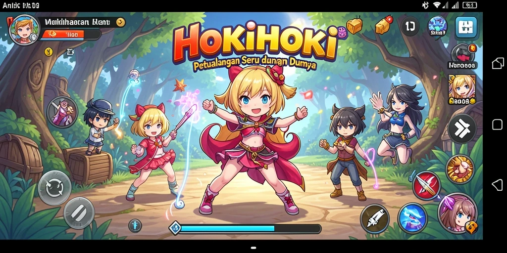 Tampilan gameplay HOKIHOKI dengan karakter anime yang dinamis.