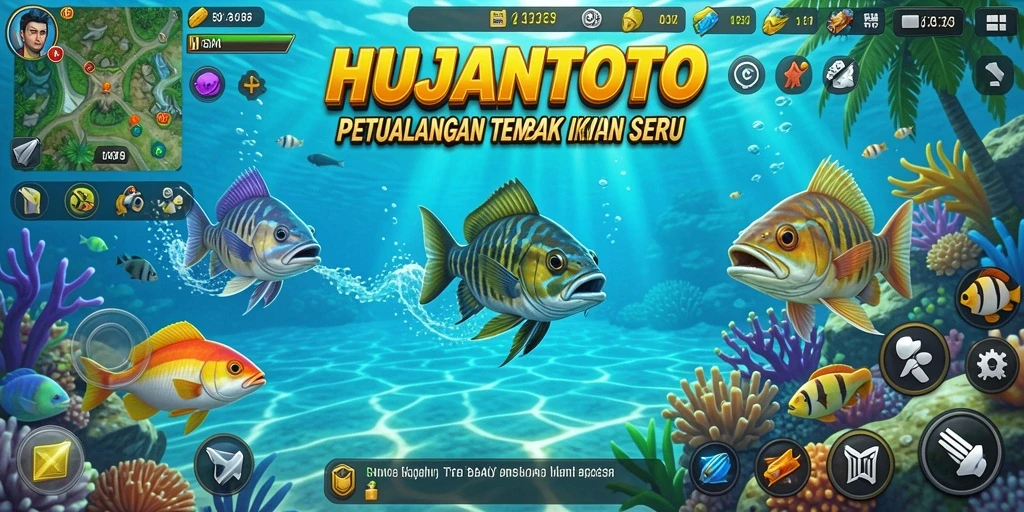 Tangkapan layar permainan HUJANTOTO menampilkan aksi menembak ikan yang seru.