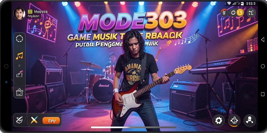 Tampilan gameplay seru di MODE303 dengan berbagai genre musik.