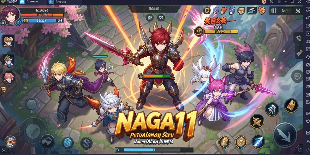 Screenshot gameplay NAGA11 dengan karakter anime yang menarik dan aksi seru.