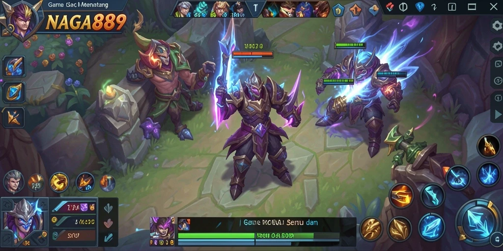 Tampilan menarik dari gameplay NAGA889 dalam pertarungan MOBA.
