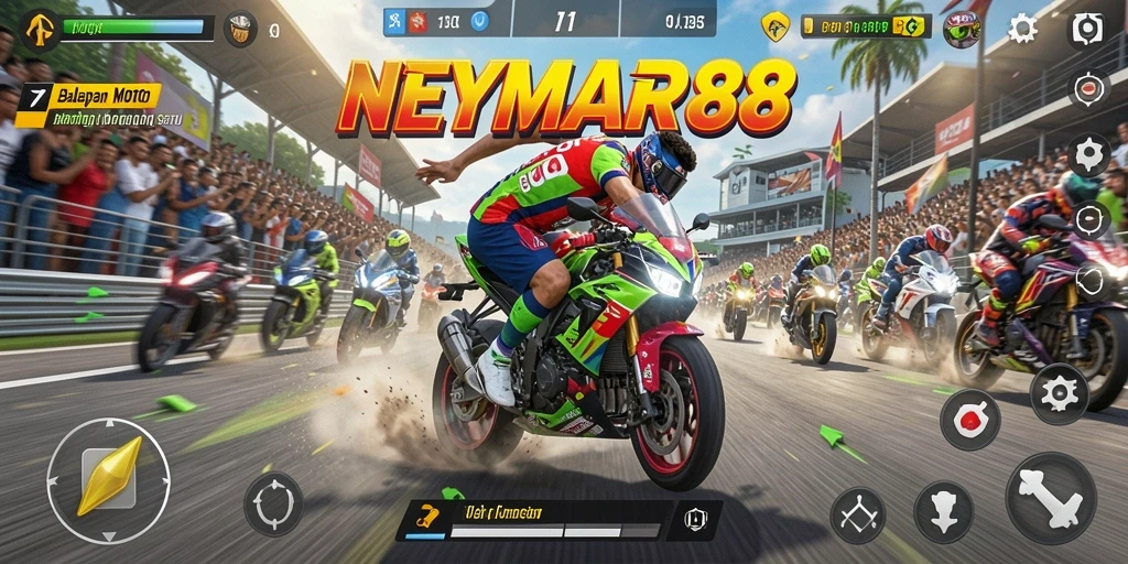 Tampilan gameplay NEYMAR88 yang mendebarkan saat berlomba di trek motor.