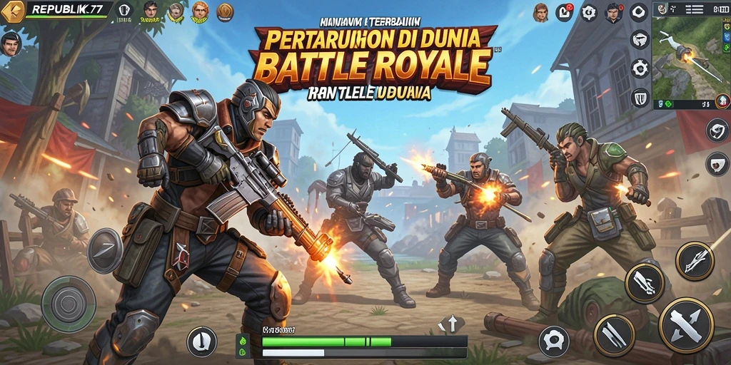 Screenshot gameplay REPUBLIK77 menunjukkan aksi pertarungan seru di medan perang.