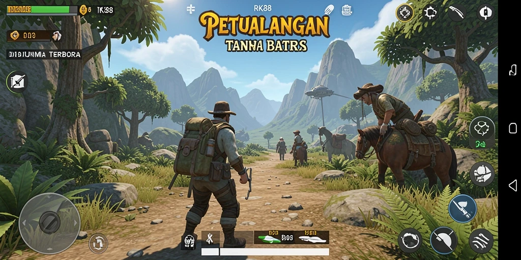 Tangkapan layar gameplay RK88 yang menampilkan dunia terbuka yang menakjubkan.